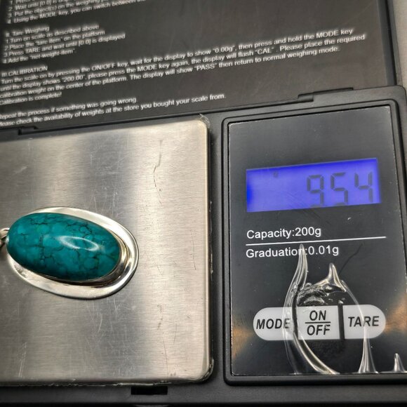 Southwestern 925 Sterling Silver Turquoise Pendant 1.75" Oval Cabochon 9.54g - Picture 8 of 8